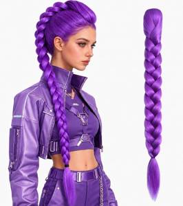 lot 85639 image: NEW Purple Hair Extensions 26 Inch Clip In Ponytail Pre Stretched Braiding Hair