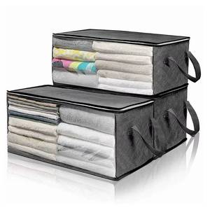 lot 5643 image: 2 PACK 35L Foldable Clothes Storage Organizer Bin Bag Clear Window With Handles Grey