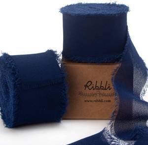 lot 67701 image: Ribbli Navy Chiffon Ribbon 1-12 inch x 20 Yard Handmade Fringe Chiffon Silk Ribbon,Navy Ribbon for Wrapping, Wedding Invitations, Bridal Bouquets, Home Decor