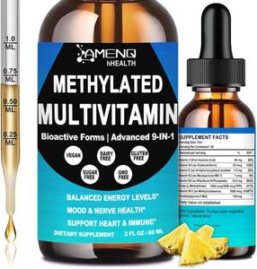 lot 67728 image: Methylated Multivitamin for Men Women & Kid, Advanced 8-in-1 Methylated B Complex w. VIT C D B12 Folate & TMG for MTHFR Energy Brain, Daily Methylated Vitamin Liquid Drop 6X Stronger Than Pill Capsule