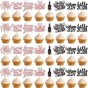lot 67735 image: 24Pcs Happy New Year Cupcake Toppers Hello Welcome 2024 Cupcake Toppers Picks for New Years Eve Party 2024 New Year Decoration Supplies