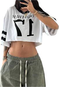 lot 67737 image: SweatyRocks Womens Letter Graphic Crop Tees Round Neck Oversized Short Sleeve T-Shirt Sporty Street SMALL