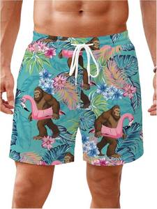 lot 67743 image: WDIRARA Mens Tropical Graphic Drawstring Waist Bermuda Track Shorts with Pockets