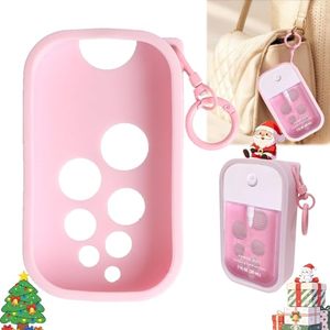 lot 67773 image: Silicone Case for Touchland Hand Sanitizer Spray 1 fl oz,Protective Case with Dual Keychains and Back Hole Design,Portable Hand Sanitizer Holder Keychain for Daily Outings, Travel & More (Pink)