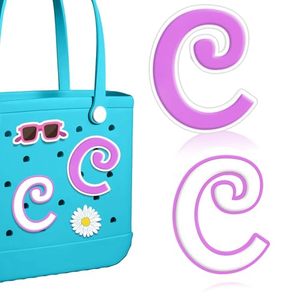 lot 67774 image: AIERSA Letter Charms for Bogg Bag Accessories A-Z, 2Pcs Purple Initials Charm for Simply Southern Bag Original All Models, Silicone Insert Decorative Letterring Attachments for Beach Tote Bags