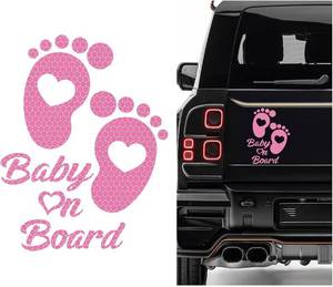 lot 67785 image: Baby on Board Car Sticker, High Intensity Reflective Baby on Board Footprint Safety Warning Decal, Waterproof Kids on Board Baby in Car Feet Decal Sticker for Bumper (RED)