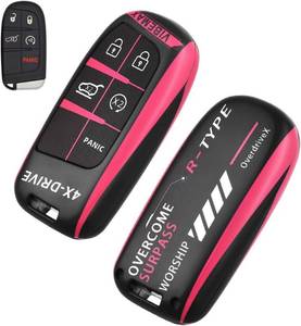 lot 67794 image: EnerCharge for Jeep Key Fob Cover,PC Key Cover Case Suitable for Dodge Cherokee Renegade Compass wth 3 4 5 Buttons (Pink)