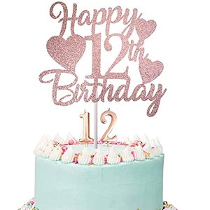 lot 67816 image: Rose Gold 12th Birthday Cake Topper with Number 12 Candles for Girls 12th Birthday Party Decorations