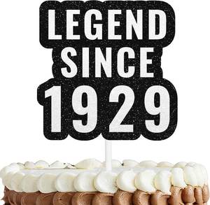 lot 67817 image: White Glitter Cake Topper Cheer to Legend Since 1929 Theme Party Decorations Men Happy 96th Birthday Fathers Day Party Decor Supplies