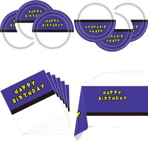 lot 67844 image: Purple Cartoon Animation Birthday Party Tableware, 20 Plates 20 Napkins and Tablecloth, for Cartoon Ball Birthday Party Supplies