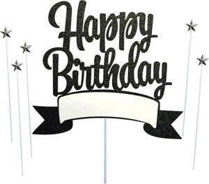 lot 67848 image: Glitter Writable Happy Birthday Cake Topper, 5 pcs silvery Star Cake Cupcake Topper,Anniversary Celebration Party Decoration, Birthday Cake Party Decoration Supplies (black)