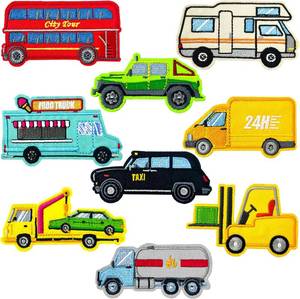 lot 67854 image: 9 PCS Traffic Vehicles Patches, Iron on Sew on Car Patch Kit, Embroidered Appliques Decorative Patches for Bags Jeans Jackets Hats