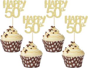 lot 67859 image: Gyufise 24Pcs Happy 50th Cupcake Toppers Gold Glitter Cheers to 50 Cupcake Picks for 50th Birthday Celebrating Anniversary Party Cake Decorations Supplies