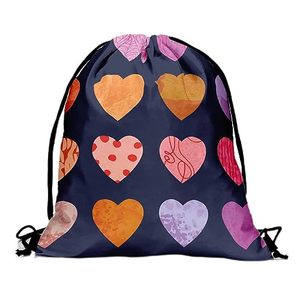 lot 67887 image: Drawstring Backpack Drawstring Bag String Bag Cinch Bag Sackpack Gym Sports Travel Backpack for Women Men Waterproof Lightweight Yoga Dance Bag Boho Heart Romantic Gifts