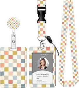 lot 67890 image: Retractable ID Badge Holder Lanyard with Clip & Keychain, Adjustable, Cute Durable Breakaway Reel, Perfect for Women Nurses, Teachers, Office Doctor Workers(Colorful Checkered)