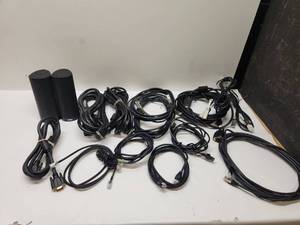 lot 30 image: Dell Computer Speakers and Cable Lot - VGA DVI RJ45 Ethernet
