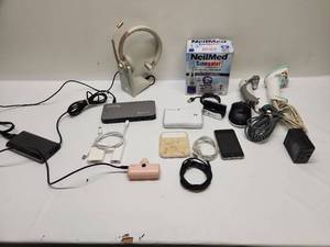 lot 32 image: Mixed Electronics & Health Lot Headset Dock Hub Mouse Barcode Scanner NeilMed