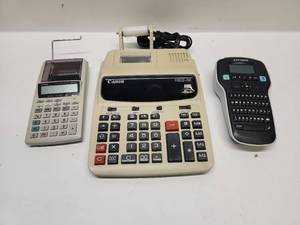 lot 46 image: Canon P200-DH Printing Calculator with Casio and Dymo Label Maker Lot