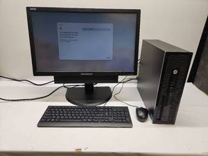 lot 63 image: HP ProDesk Desktop Computer with Lenovo Monitor Keyboard Mouse Bundle