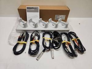 lot 85 image: Zebra CRDUNIV-XX-5000R Five Slot Universal Cradle Charge Only. AND 5 CISCO SFP-H10GB-CU3M37-0961-03 Cables