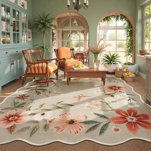 lot 20163 image: Lahome Floral Washable Rugs 8x10, Non-Slip Soft Bedroom Rug Stain Resistant - Retail $130