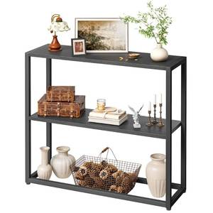 lot 20167 image: TIQLAB Small Entryway Table, 29.5 Narrow Console Table with Shelves, Sofa Table, Couch Table, Side Table, Entry Table for Hallway, Living Room, Small Space, Black - Retail $39