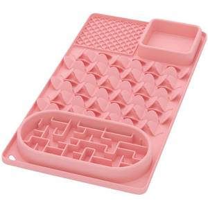 lot 20177 image: Evenco Slow Feeder Bowl for Large Dog, Silicone Lick Mat & Snuffle Mat with Suction Cups - Interactive Puzzle Feeder to Slow Eating & Keep Busy, Reduce Vomiting & Relieve Boredom (21x 11 Pink) - Retail $16