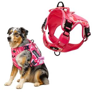 lot 20190 image: Pink No Pull Harness Vest for Medium Sized Dog with 4 Metal Buckles & Double Stitching CAPTAIN DOG - Reflective Pink Camo, Heavy Duty Girly Dog Harness, Tactical Harness with Poop Bag Holder. - Retail $20