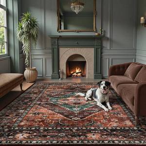 lot 20203 image: Lahome Area Rugs 9x12 Living Room - Non-Slip Ultra-Thin Washable Large Carpet, Non-Shedding Oriental Vintage Distressed Carpet Rug for Dining Room Bedroom Office Adelyn - Retail $160