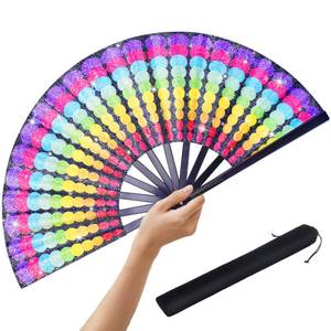 lot 20230 image: Aphlos 1PC Large Decorative Folding Hand Fan 13 Folded 25 Open, Eye-Catching for Festivals, Parties, Drag Shows, Cosplay, Pride, Dance Performances, Durable Plastic Ribs and Nylon (Dots) - Retail $7