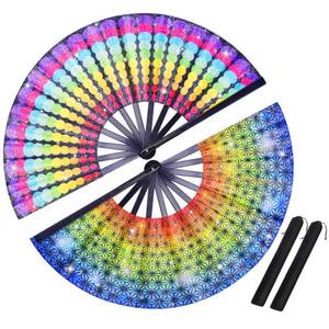 lot 20232 image: Aphlos 2PCS Large Decorative Folding Hand Fan 13 Folded 25 Open, Eye-Catching for Festivals, Parties, Drag Shows, Cosplay, Pride, Dance Performances, Durable Plastic Ribs and Nylon (2 Designs) - Retail $14