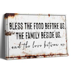 lot 20258 image: Balgardekor Bless The Food Before Us Rustic Canvas Wall Art for Kitchen Dining Room Farmhouse Style (Bless The Food Before Us, 24L x 16W, Wrapped Canvas)