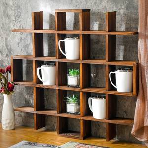 lot 20274 image: Suzile Mug Display Shelf Wall Mounted,Grid Size 5.1x5.1x3in,Rustic Brown - Retail $60