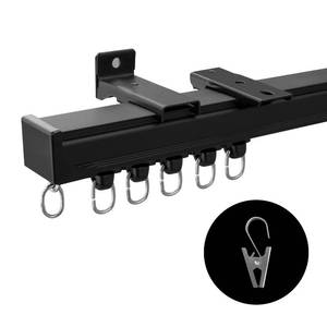 lot 20276 image: MaKefeile Ceiling Curtain Track,Curtain Track Wall Mounted,Ceiling Mount Rail Room Divider Tracks Extra Long Curtains Rod for Living Room Bedroom Patio Sliding Door Curtains with Clips,Black 12ft - Retail $56