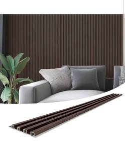 lot 20295 image: 48 x 6 Inch WPC Wood Diffuser Slat Wall Panel, 15 Pack, Black WalnutFluted Design, Durable, Moisture Resistant, Cleanable, Easy to Install, Eco-Friendly, for Living Room, Bedroom or Office - Retail $129