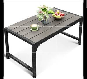 lot 20296 image: ODK Outdoor Coffee Table, Rectangle Weather-Resistant Patio Coffee Table for Garden, Balcony, Hot Tub, Poolside, Heavy-Duty Metal Frame, Grey - Retail $90