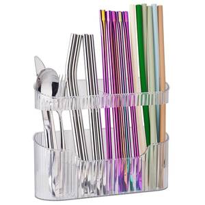 lot 20351 image: NiHome Straw Holder Organizer for Cabinet Door, Adjustable, Adhesive, Clear - Retail $8