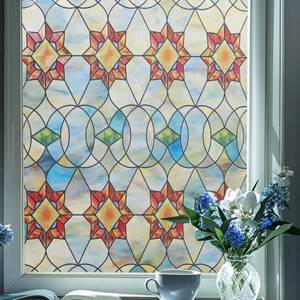 lot 20394 image: 2 Pack Window Privacy Film Rainbow Film Decorative Window Sticker, 3D Static Stained Glass Cling Tint for Home Heat Control Non-Adhesive, (35�79) - Retail $52