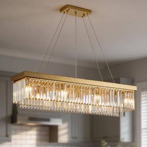 lot 20416 image: KINGTORO 40 Modern Gold Crystal Rectangle Pendant Chandelier, 8-Light - Retail $180