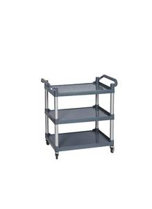 lot 20421 image: 3 Tier Plastic Service Utility Cart with Wheels, GrayUtility Cart for Restaurant, Bar, Hotel - Retail $120