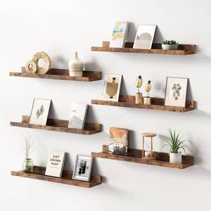 lot 20424 image: Merapi 6-Pack Floating Shelves for Wall, 24 Inch Long Modern Wood Shelves for Living Room, Bedroom, Bathroom & Kitchen Decor, Easy Installation Wall Mounted Storage Display Shelves - Retail $58
