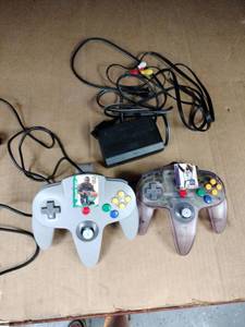 lot 61127 image: Nintendo 64 AC Power Supply Adapter with 2 N64 Controllers