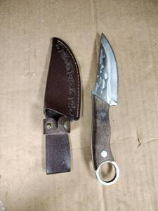 lot 61131 image: 4.5 inch High Carbon Stainless Steel Butcher Knife with Leather Sheath Forged Boning Knife Full Tang Kitchen Knife for BBQ Camping and Outdoor