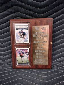 lot 61244 image: wood-mounted Walter Payton commemorative plaque featuring two Chicago Bears trading cards