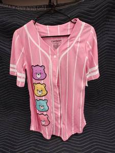 lot 1046 image: pinstripe Care Bears womens baseball jersey - L