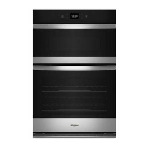 lot 18 image: Whirlpool Double Wall Oven Microwave Combination Unit Black Stainless - Retail $3,000