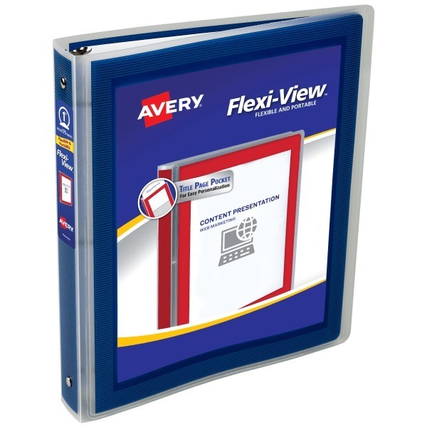 lot 38142 image: Avery Flexi-View Binder  1  Round Rings  175-Sheet Capacity  Navy Blue (17685) - Retail $9