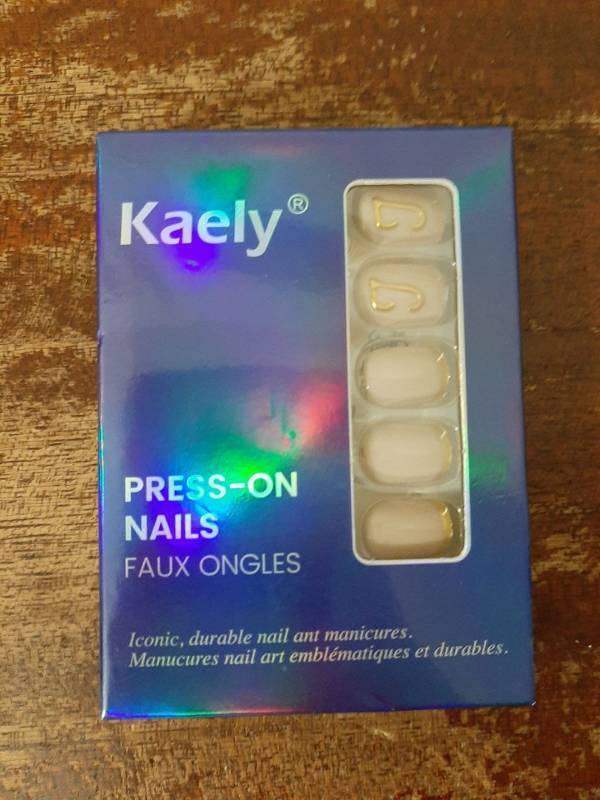 lot 38147 image: 3D Letter J Birthday Press On Nails, Gold French Tip Extra Short Square Reusable Soft Gel Fake Nails,Trendy Personalized Glossy Acrylic False Nails Personalized Gift for Women Birthday Party - Retail $8