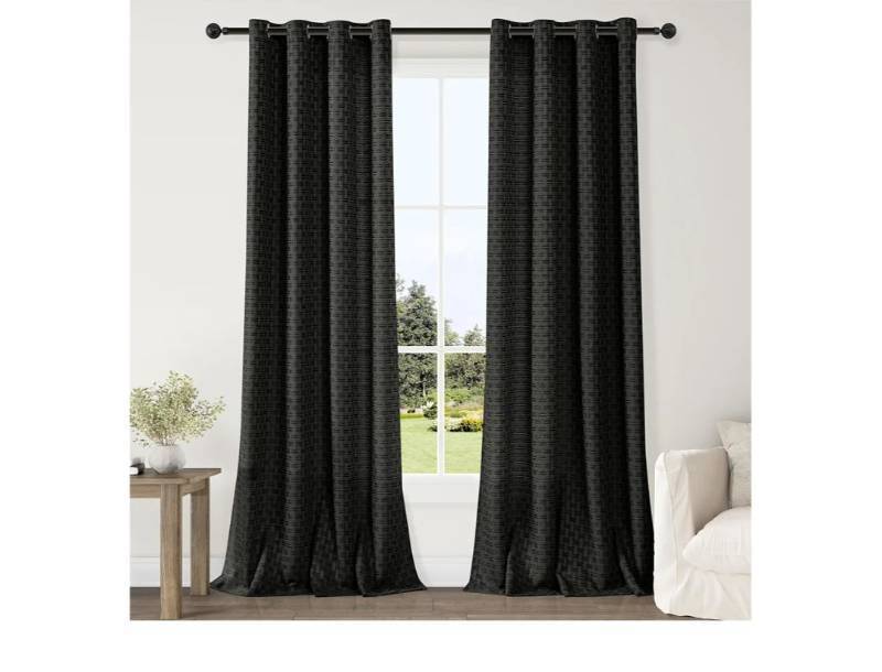 lot 38165 image: Semi Sheer Linen Black Curtains 90 Inches Long 2 Panels for Living Room Dining Room Plaid Patterned Light Filtering Voile Grommet Window Treatments Drapes Privacy Assured,52X90 - Retail $30