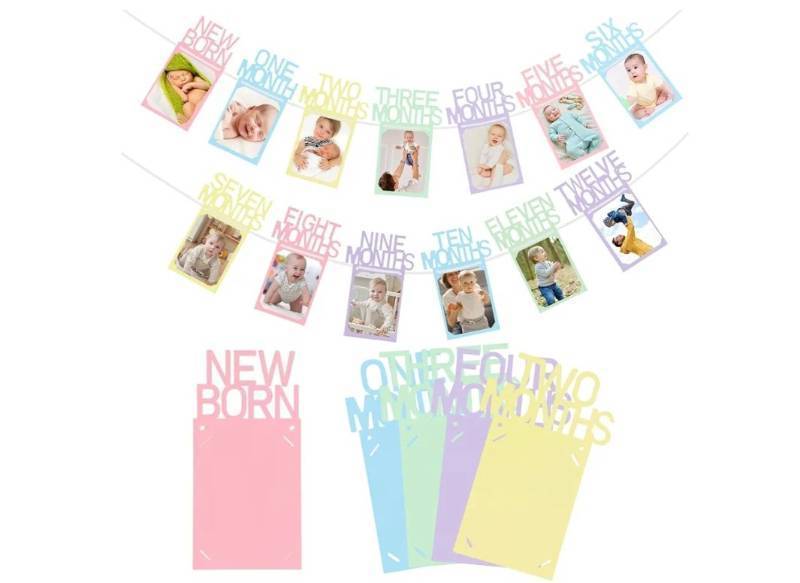 lot 38173 image: Pastel 1st Birthday Photo Banner for Baby from Newborn to 12 Months Macaron One Year Photo Banner with Frame First Birthday Party Decorations for Girl Monthly Milestones Garland - Retail $13